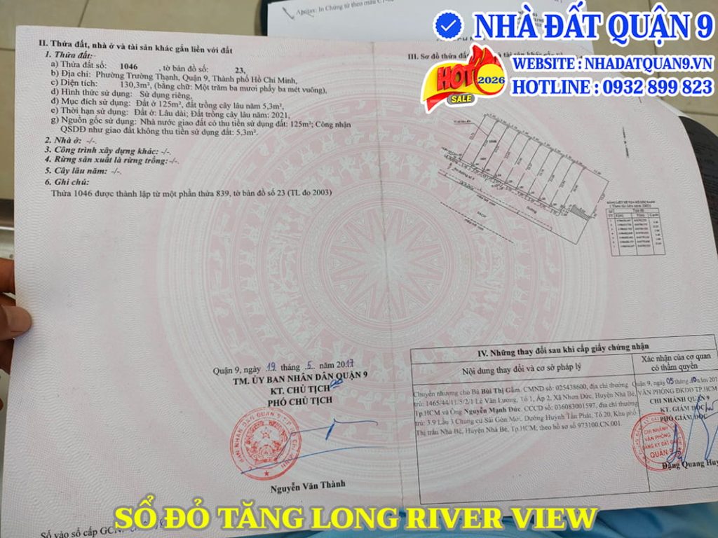 Pháp lý sổ đỏ khu dân cư Tăng Long River View