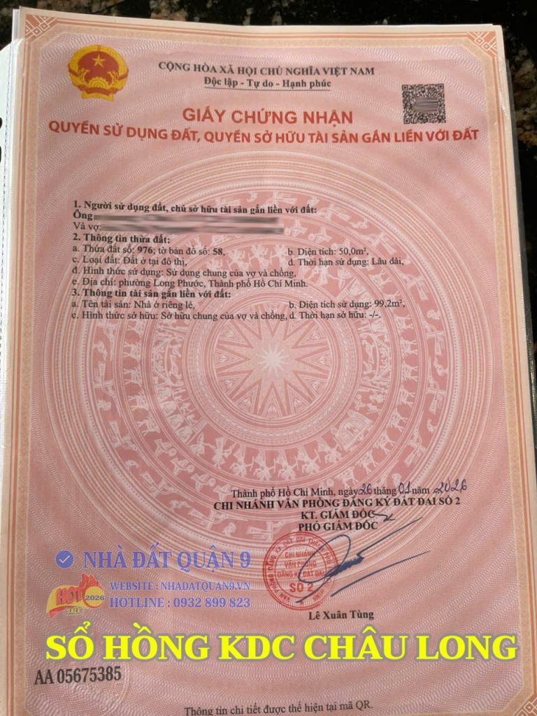 Sổ hồng nhà phố khu dân cư Châu Long